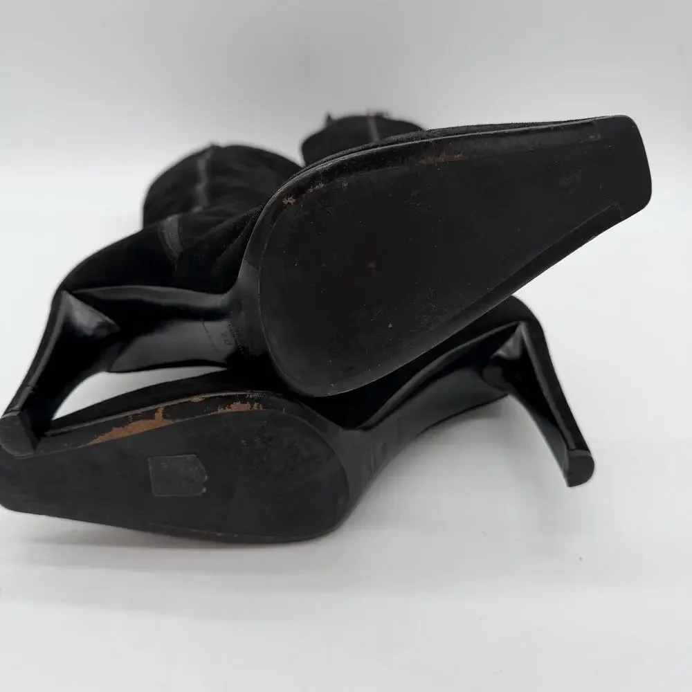 Prada Vintage Black Elegant Suede Leather Minimalist Tall Chic Boots IT 40